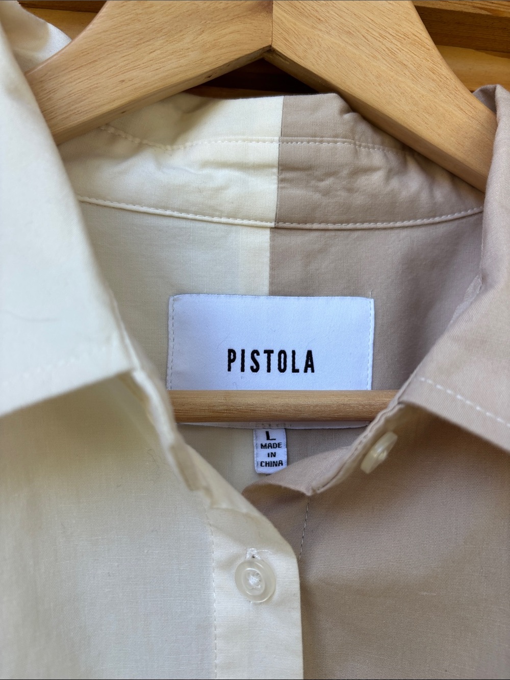 Pistola Sloane Split Color Button Down Shirt Large Oversized Cotton NWOT - Picture 6 of 8